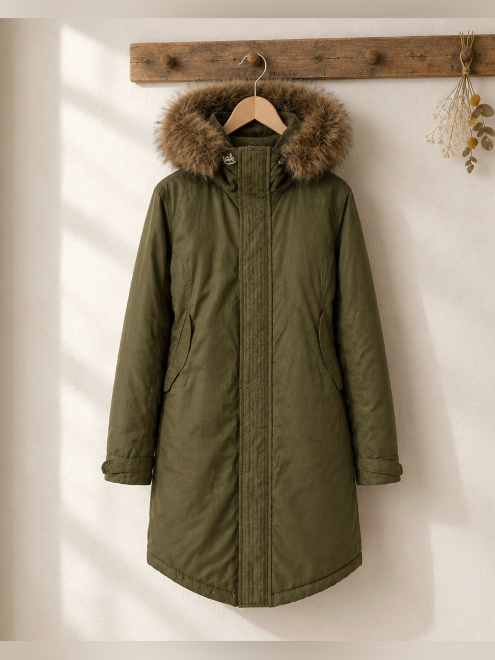 TNA Olive Green Parka with Faux Fur Trim